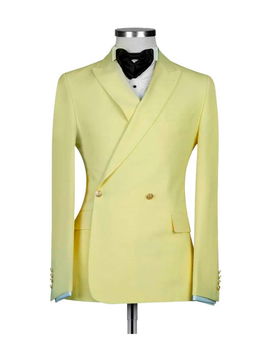 Light Yellow 2 Piece Fashion One Button Point Lapel Men Suit