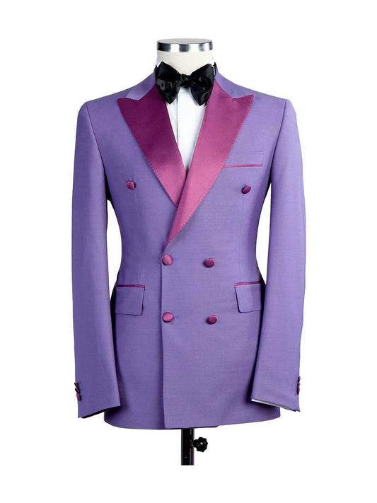 Purple 2 Piece Bespoke Peaked Lapel Double Breasted Suit