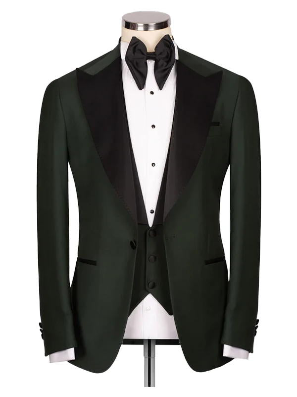 Classic Green with Black Lapel 3 Pieces Slim Fit Prom Men Suits