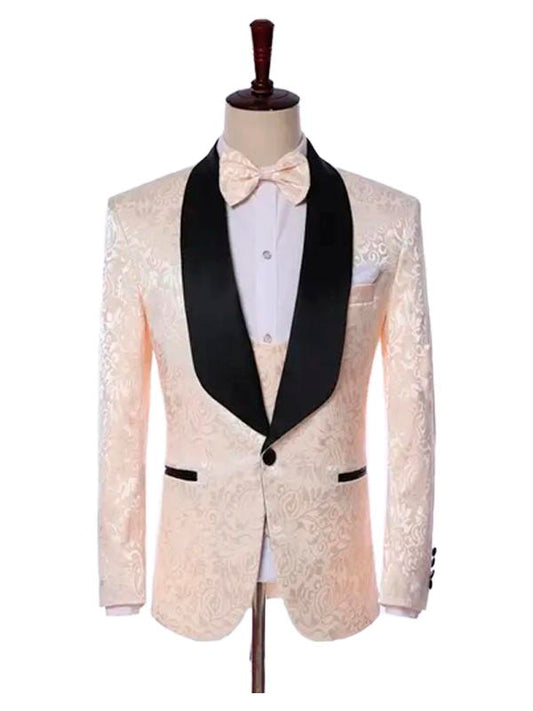 Pink Formal Shawl Lapel Tuxedos 3 Piece Suit