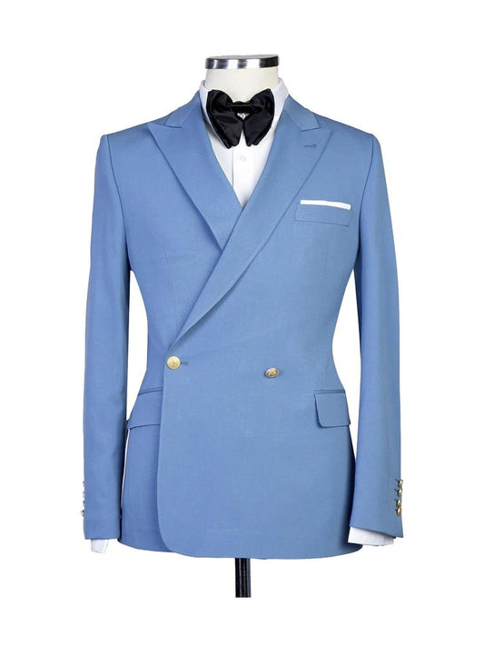 Light Blue 2 Piece Classic Peak Lapel Double Breasted Suit