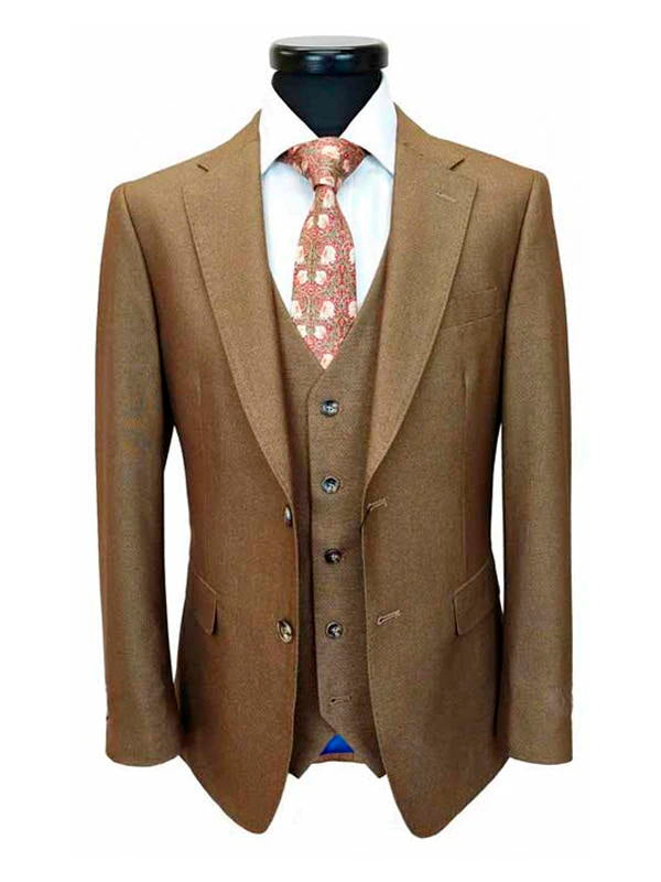 Gold Brown 3 Piece Bespoke Taupe Slim Fit Suit