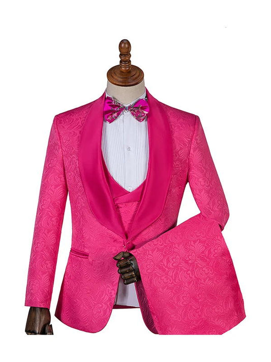 Pink 3 Pieces Classy One Button Prom Suit