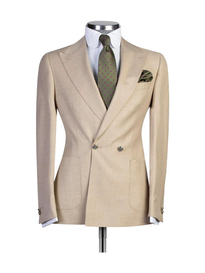 Champagne 2 Piece Peaked Lapel Double Breasted Fashion Prom Suits