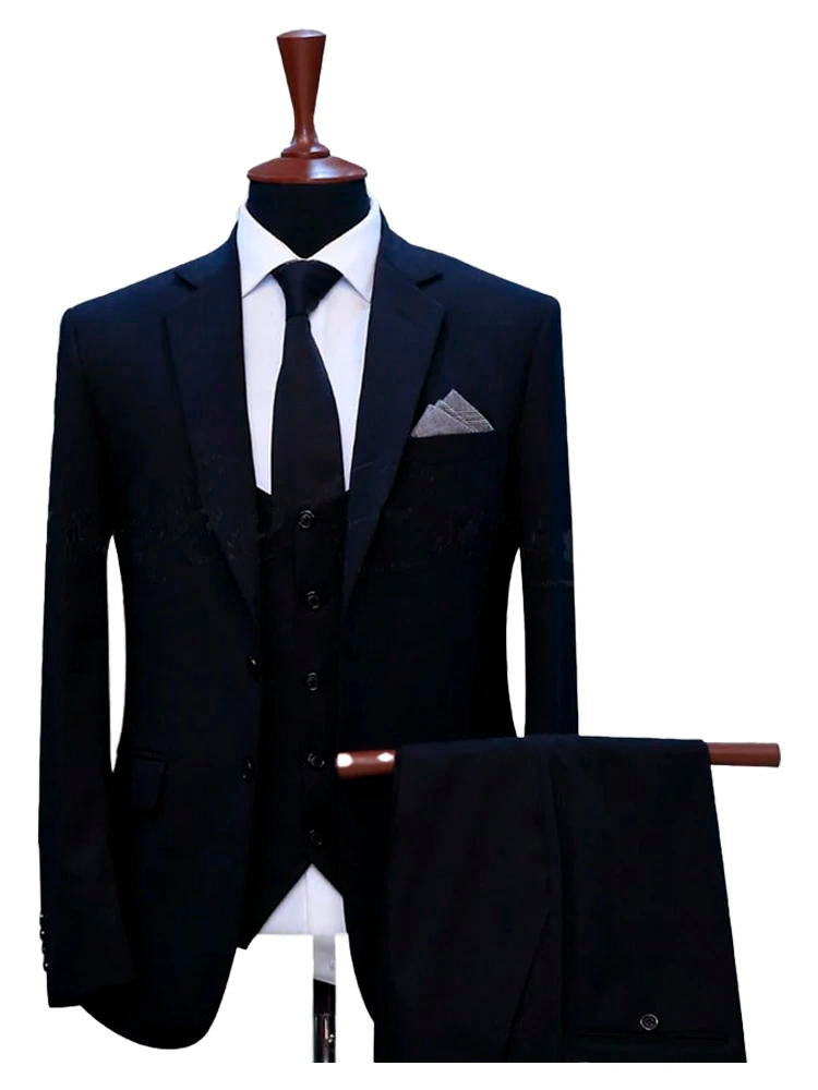 Navy Blue Notch Lapel Slim Fit Man‘s 3 Piece Suit