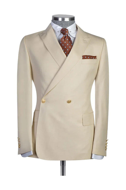Champagne 2 Piece Double Breasted Peak Lapel Suit