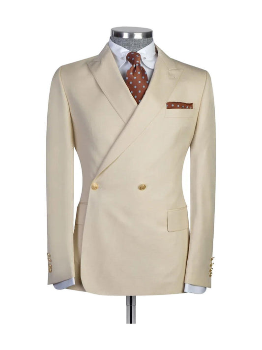 Champagne 2 Piece Double Breasted Peak Lapel Suit