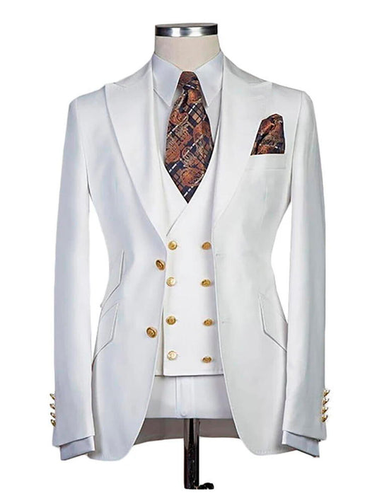 White Peak Lapel Slim Fit Single Breasted Wedding Groom Suit