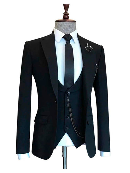 Black Peak Lapel Prom 3 Piece Suit