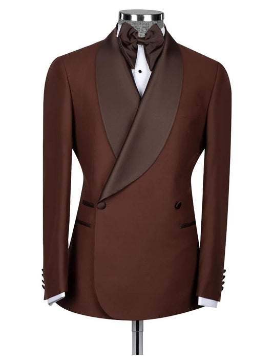 Brown Shawl Lapel Double Breasted Wedding Suits