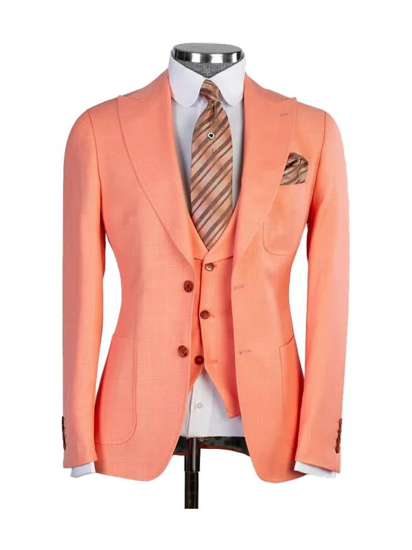 Orange 3 Piece Peak Lapel Single Breasted Suit