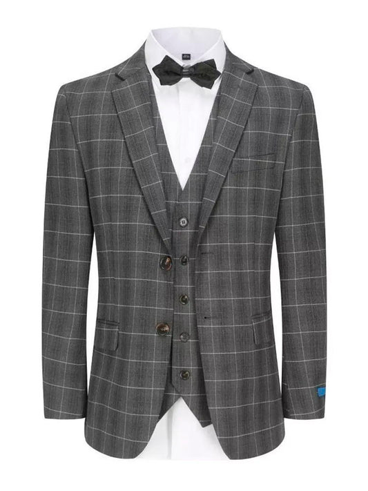 Charcoal 3 Piece Slim Fit Elegant Plaid Suit