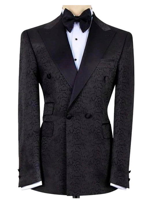 Black Double Breasted Jacquard Fashion Prom Men Suit