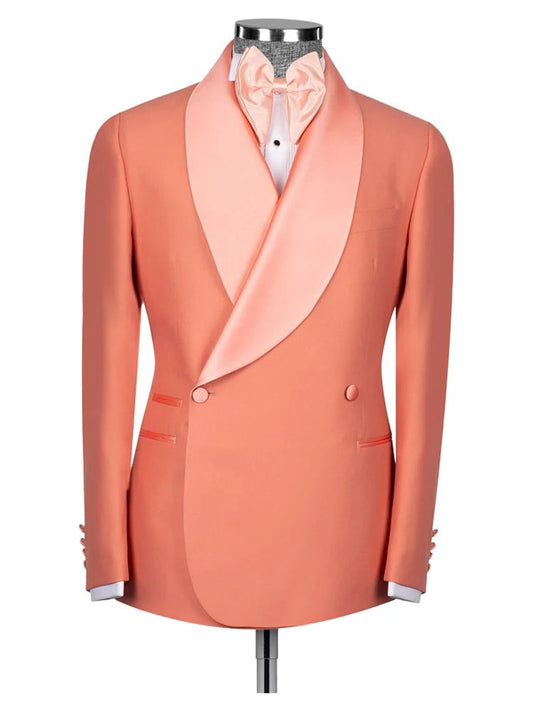 Coral Shawl Lapel Double Breasted Wedding Suits