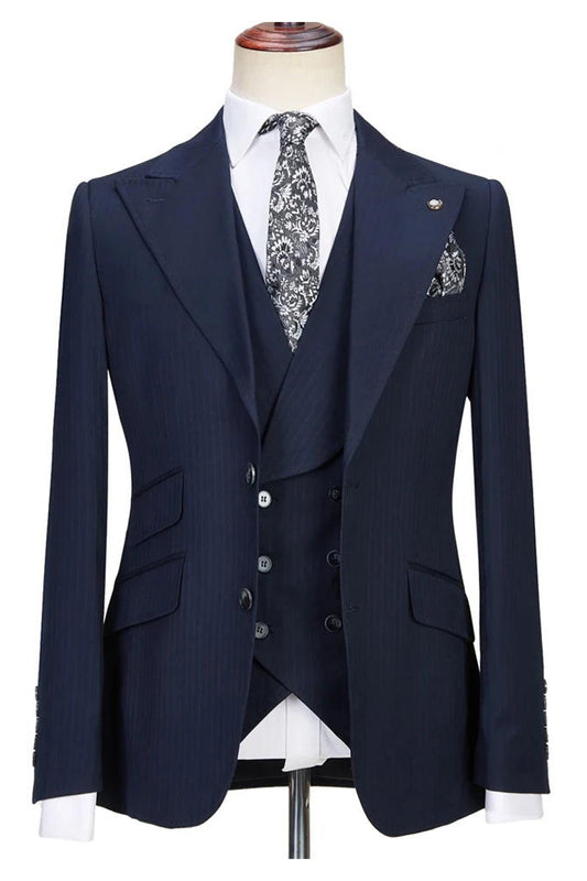 Dark Blue Pinstripe Slim Fit 3 Piece Suit