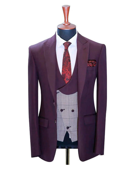 Dark Purple Peak Lapel Slim Fit Prom 3 Piece Suit