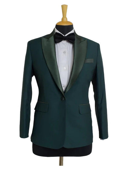 Green Single Breasted Satin Peak Lapel Prom Suit