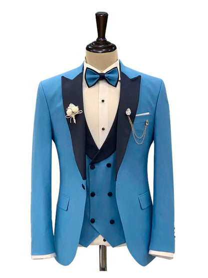 Sky Blue Slim Fit Single Breasted Wedding 3 Piece Suit