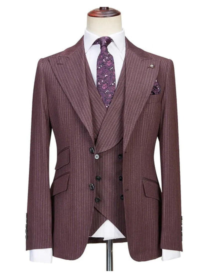 Stripe Dark Brown Wedding Tuxedo 3 Piece Suit