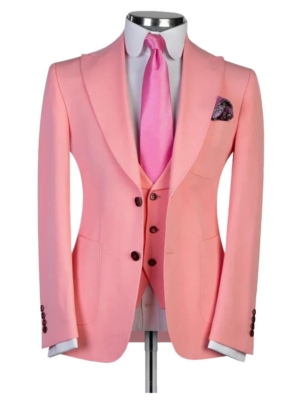 Pink Three Pieces Peaked Lapel Prom Suits