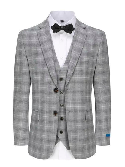 Grey 3 Piece Slim Fit Elegant Plaid Suit