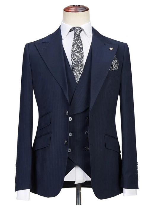 Dark Blue Pinstripe Slim Fit 3 Piece Suit