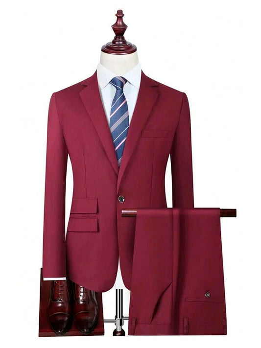 Classic Burgundy Notch Lapel Single Breasted Suit