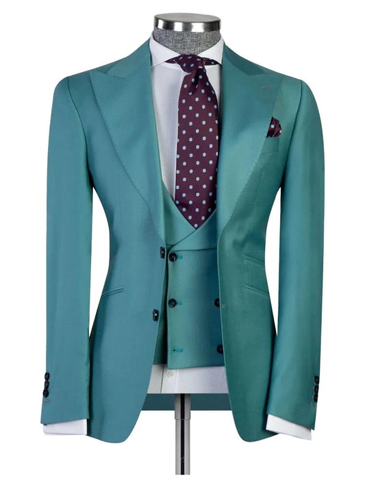 Green Peaked Lapel 3 Pieces Men Suits