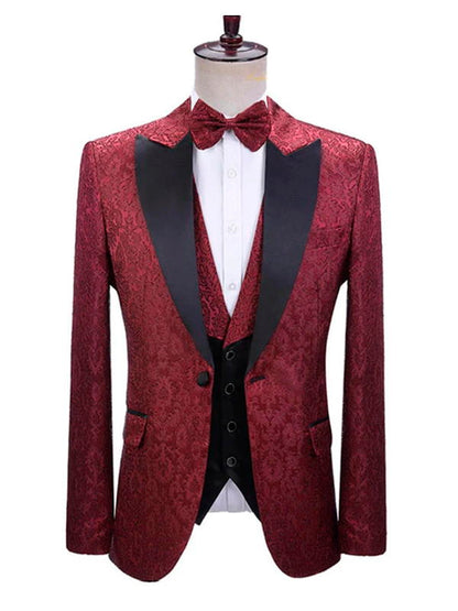 Burgundy Peak Lapel Wedding Man's 3 Piece Suit