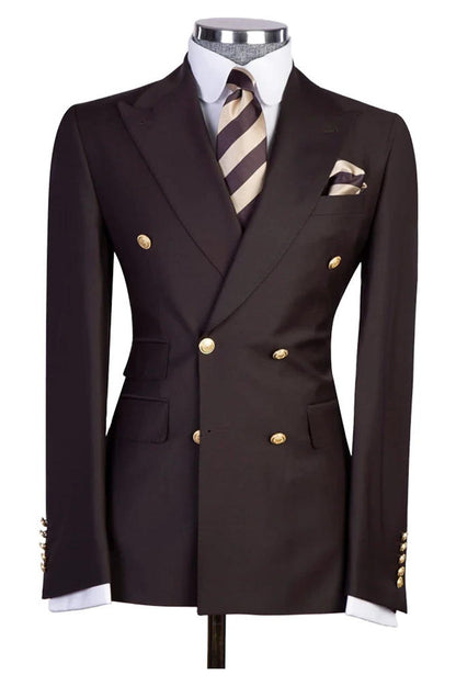 Dark Brown Peak Lapel Double Breasted 2-piece Suit