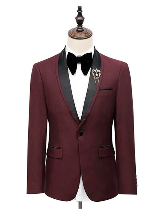 Burgundy Slim Fit Prom 3 Piece Suit