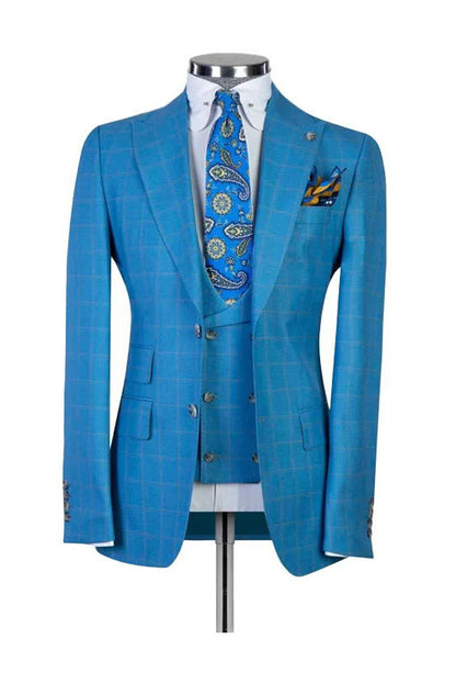 Windowpane Peak Lapel Single-breasted Suit