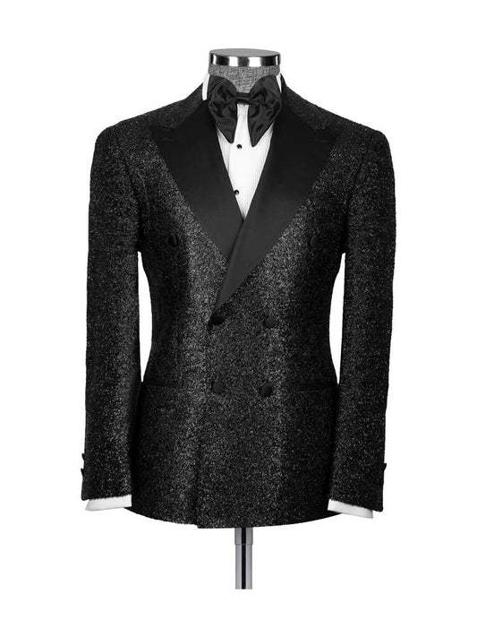 Shining Double Breasted Peak Lapel Wedding Suit