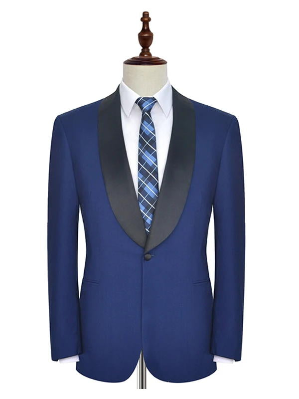 Blue One Button with Black Shawl Lapel Men's Suit