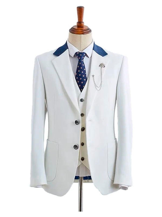 White Notch Lapel Prom Single Breasted 3 Piece Suit