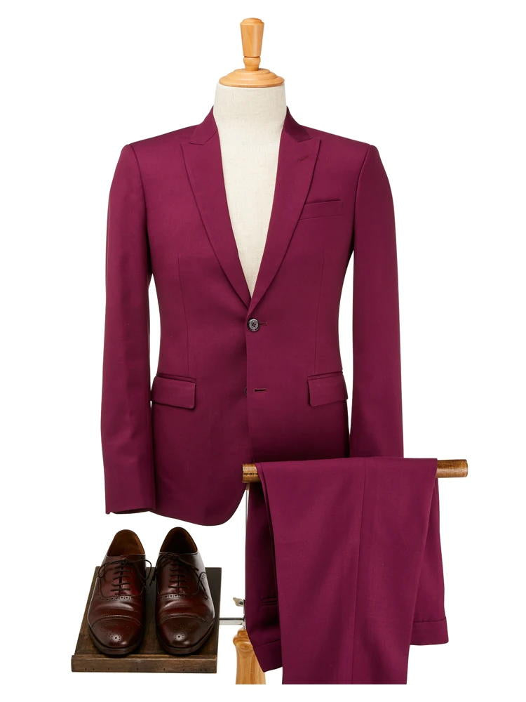 Burgundy Elegant Peak Lapel Wedding Suit