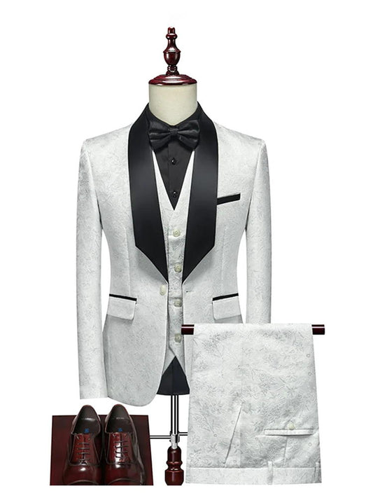 White Jacquard Shawl Lapel 3 Pieces Prom Men’s Suits