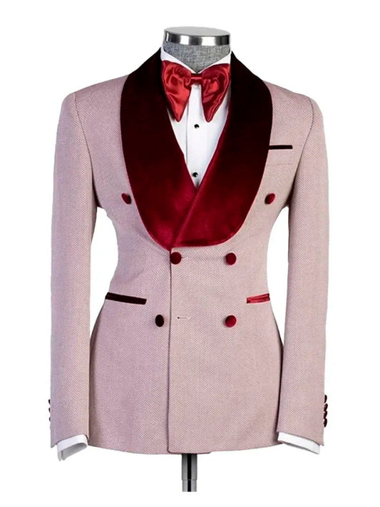 Red Double Breasted Prom 2 Piece Suit