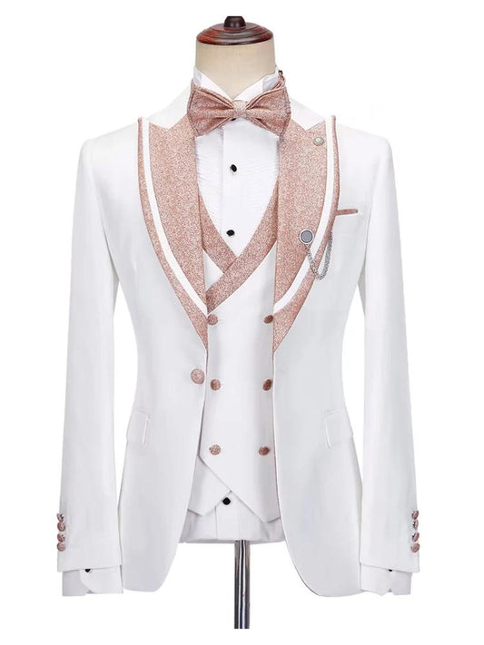 White Peak Lapel 3 Piece Prom Suit