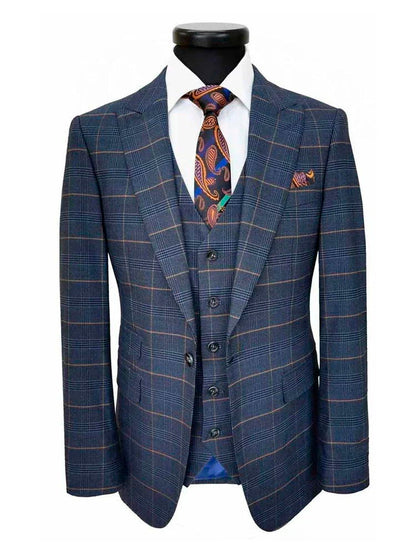 Grey 3 Piece Classic Slim Fit Grey Plaid Suit