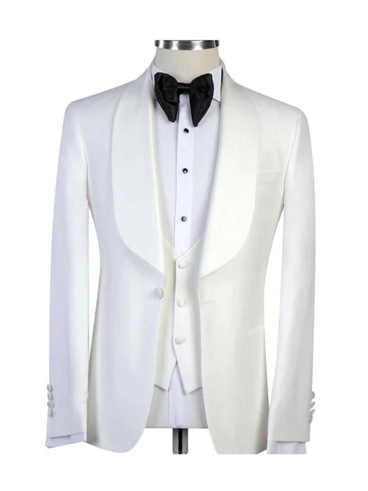 White 3 Piece White Shawl Lapel Wedding Suits