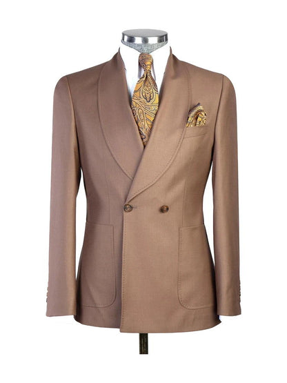 Brown 2 Piece  Shawl Lapel Double Breasted Fashion Prom Men Suits