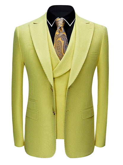 Men's Yellow Peak Lapel Prom 3 Piece Suit