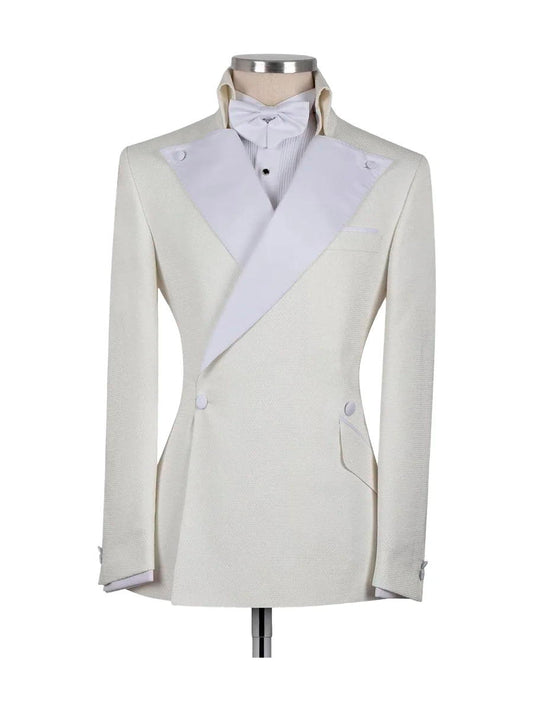 White 2 Piece Double Breasted Notch Lapel Suits