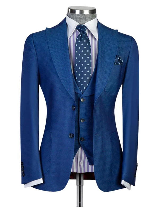 Blue Peaked Lapel 3 Pieces Men Suits