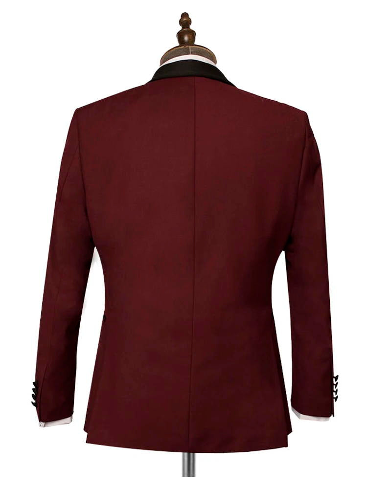 Burgundy Single Breasted Groom Wedding 3 Piece Suit