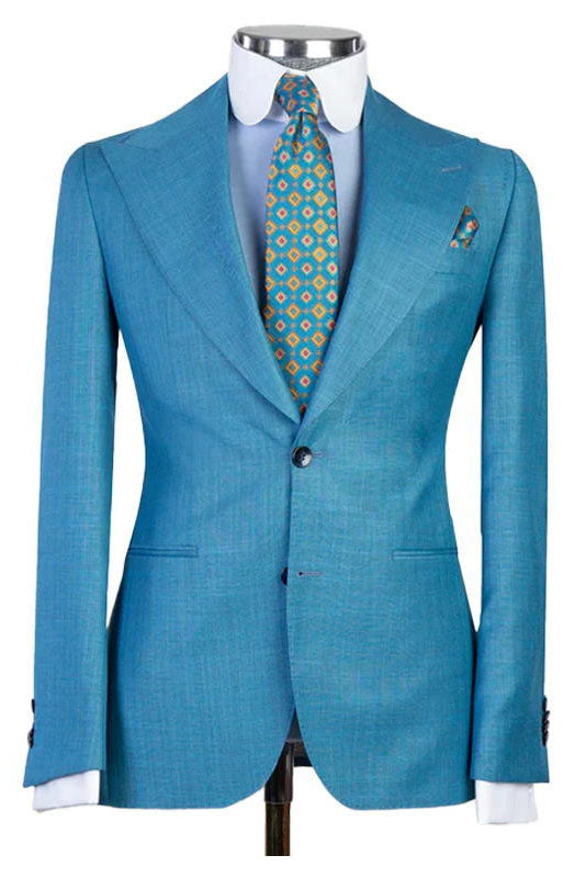 Blue 3-Piece Suit Peak Lapel Single Breasted Suit