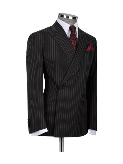 Black 2-Piece Striped Peaked Lapel Prom Suits