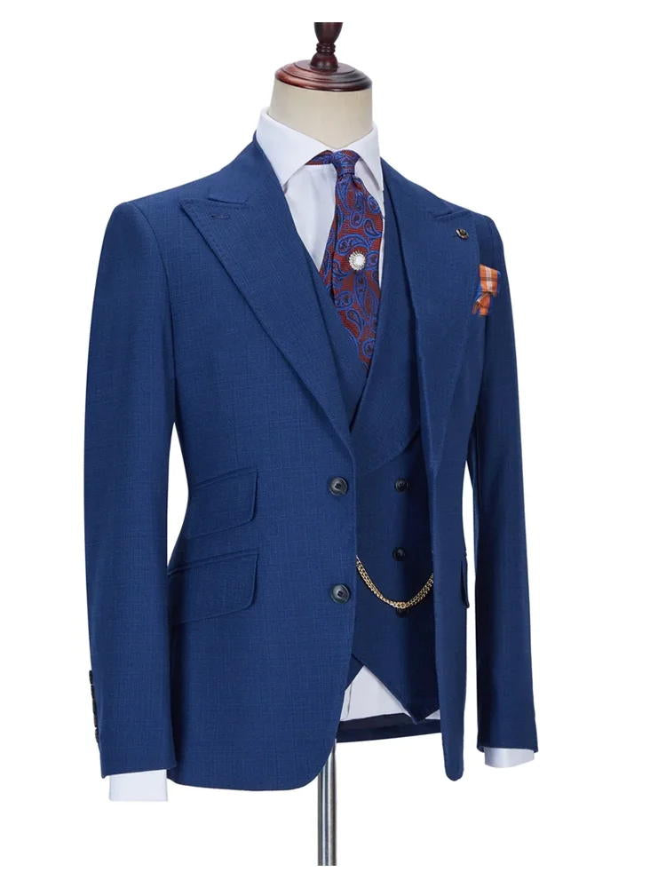 Blue Peak Lapel Single Breasted Groom Suit