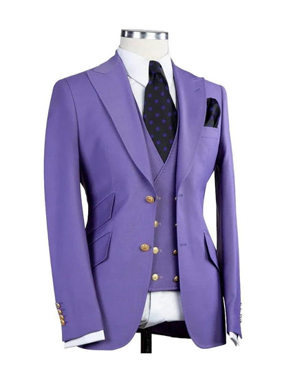 Purple Peak Lapel Men's 3 Piece Suit